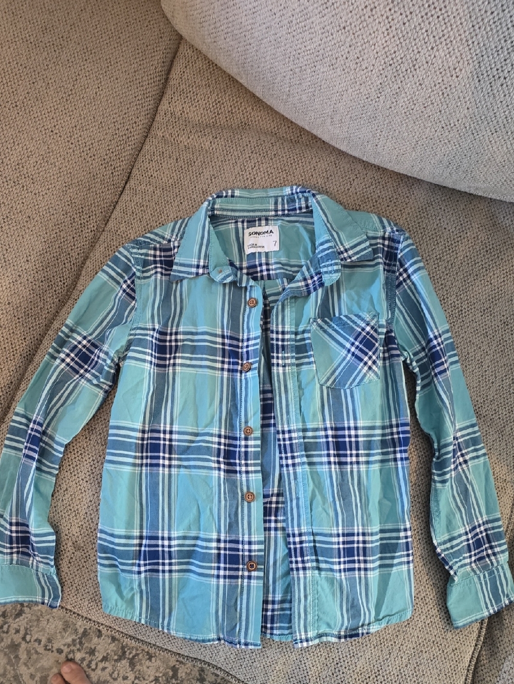 Sonoma Turquoise & Navy Plaid Button-Down Shirt - Kids